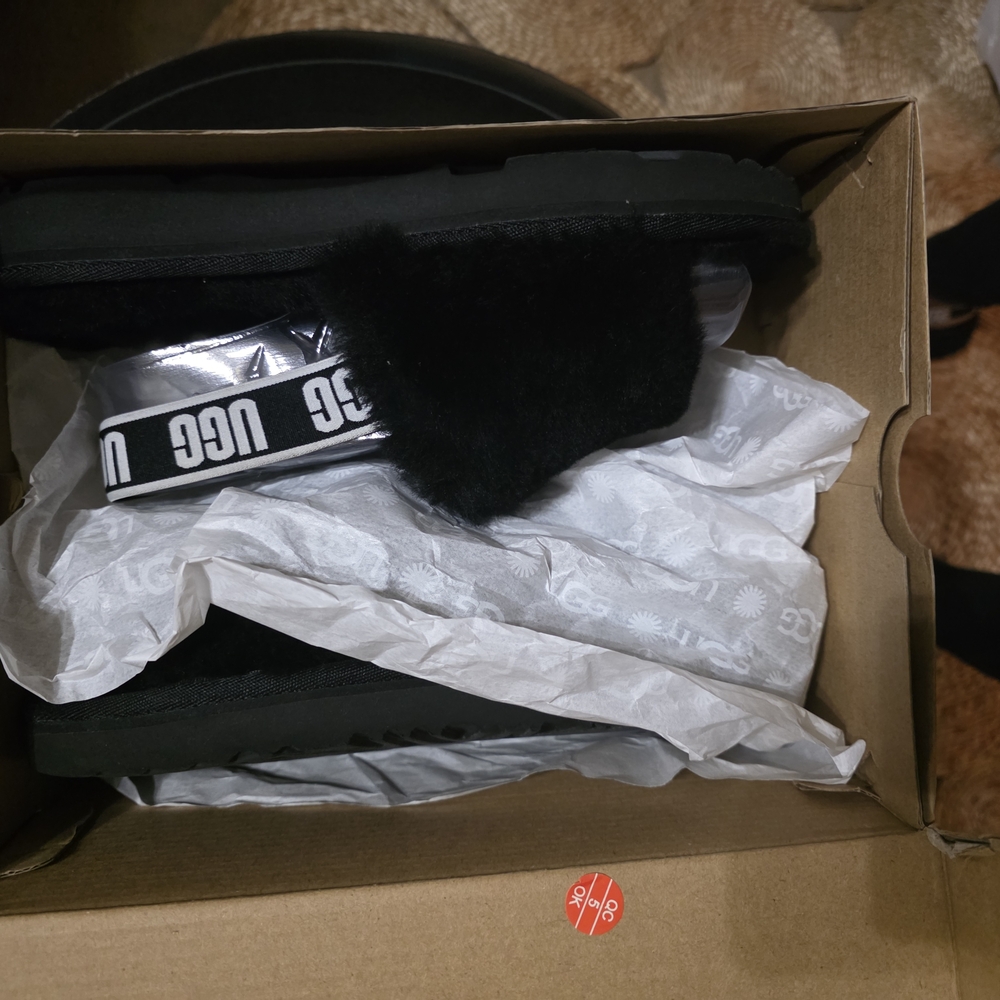 UGG Black Fluffy Sandals